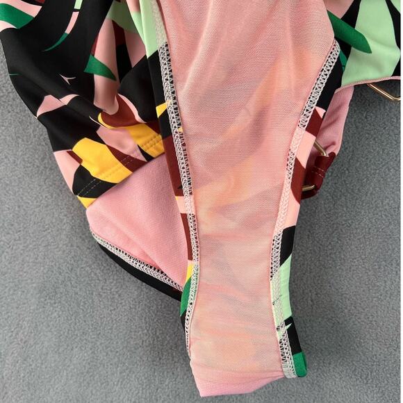 Allure One Piece Swimsuit Swimwear Size 22/24 Multi Color Palm Leaf Side Ring - Picture 4 of 6